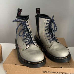 Dr. Martens Kids Silver Boots with Multicolor Laces